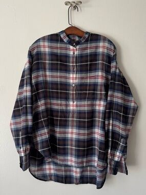Madewell Wheaton Plaid Mandarin Band Collar Button-Up Pullover Shirt